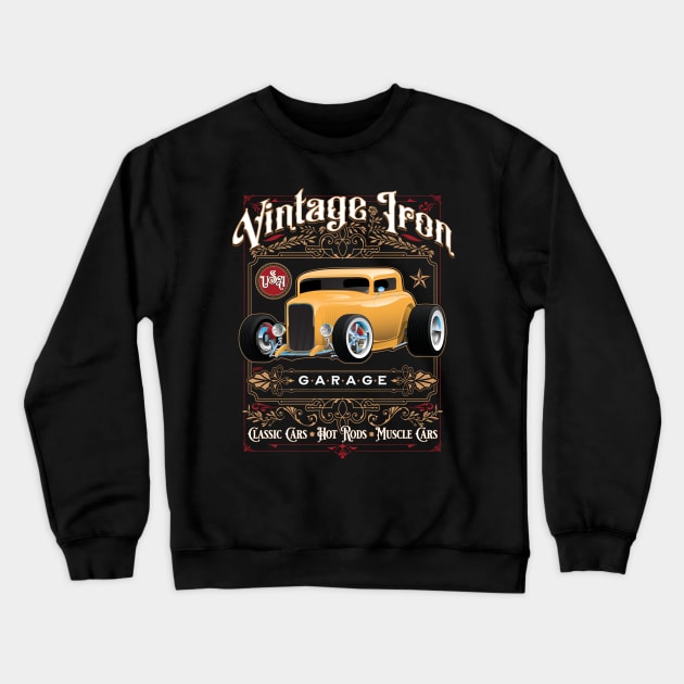 Cool Classic Retro Vintage Iron Thirties Style Hot Rod Car Crewneck Sweatshirt by hobrath